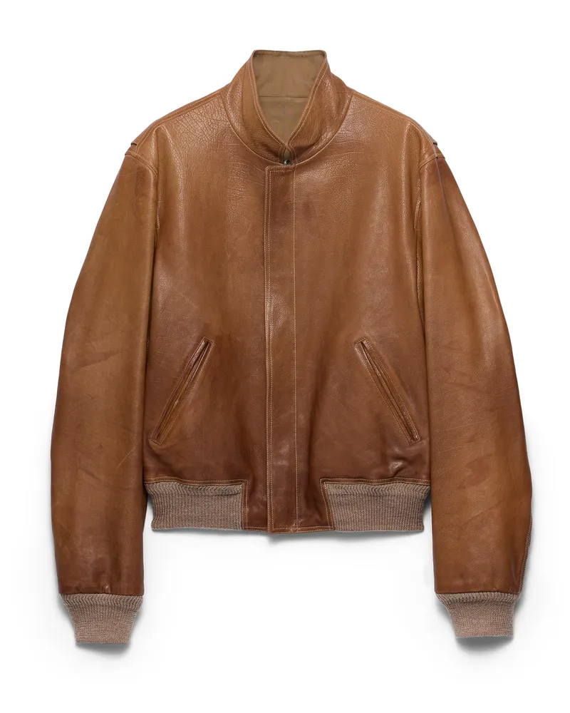 Prada Jacke Aus Leder, Herren, Tabak, Größe Tabak