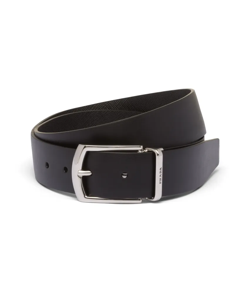 Prada Wendegürtel Aus Saffiano Und Leder, Herren, Schwarz, Größe Schwarz