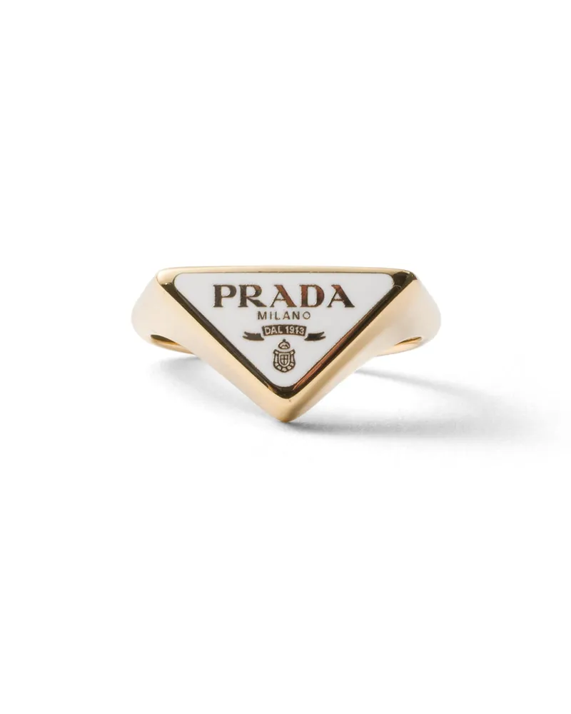 Prada Ring Aus Metall, Damen, Gold/weiß, Größe Gold