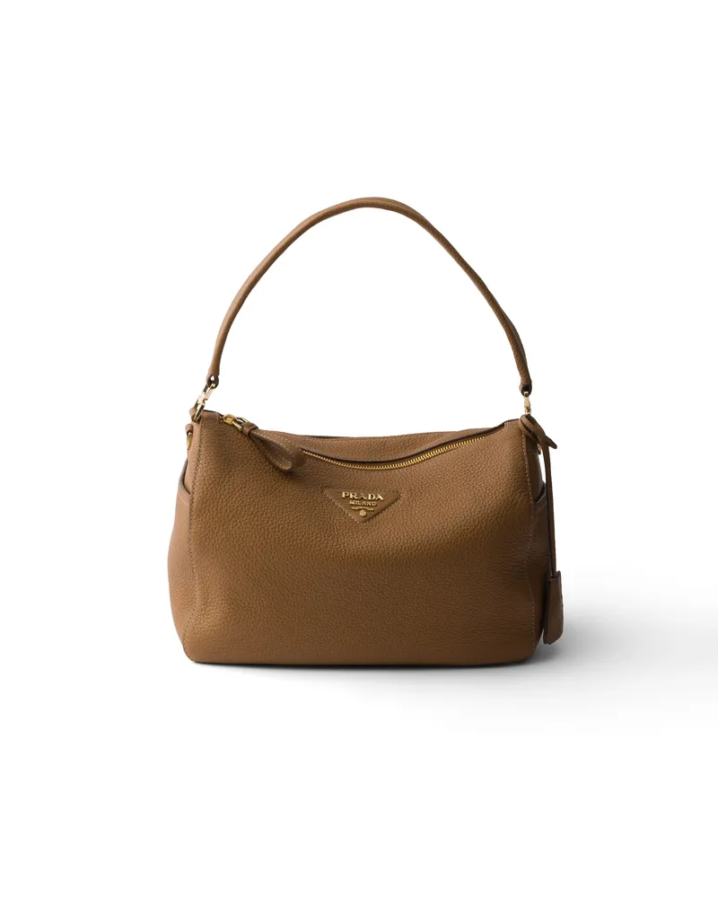 Prada Mittelgroße Schultertasche Aus Leder, Damen, Karamell Karamell