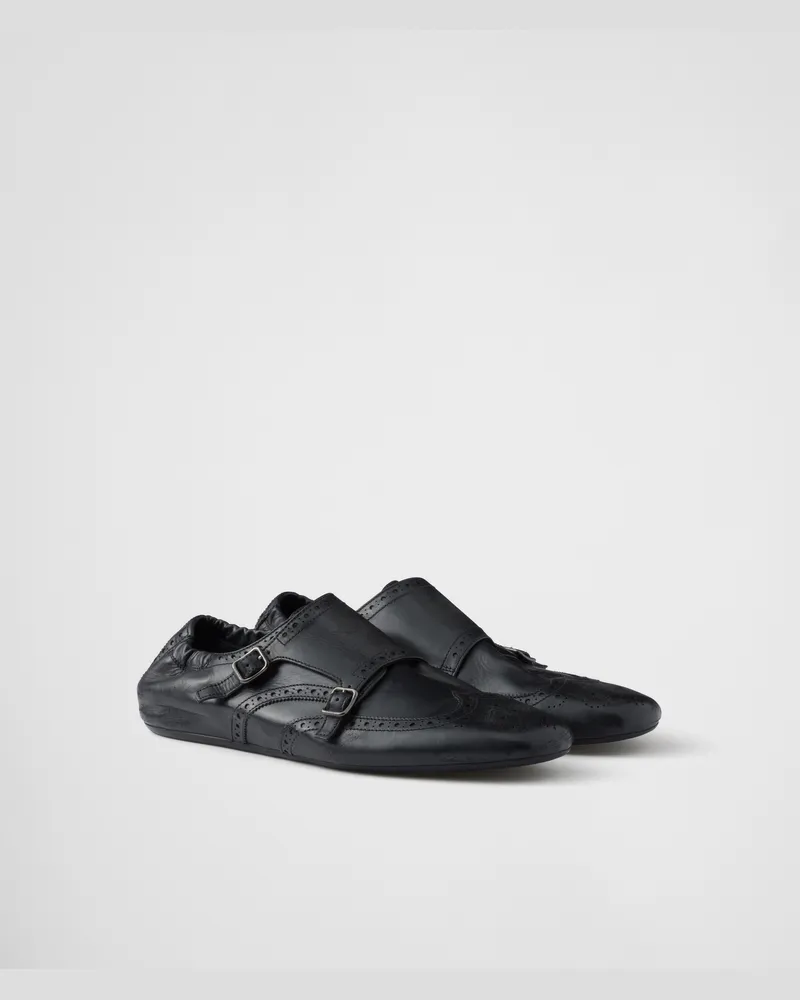 Prada Shuffle Monkstrap-Schuhe mit Doppelschnalle Schwarz