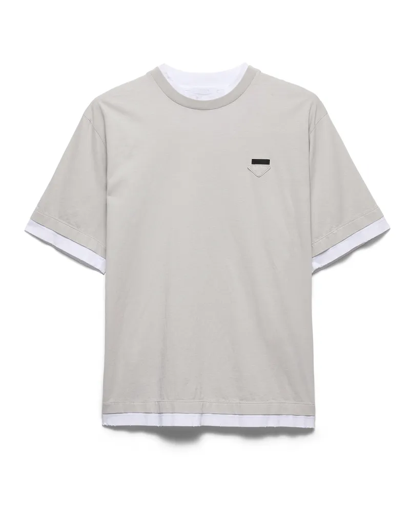 Prada T-shirt Aus Baumwolle, Herren, Marmorgrau / Weiss, Größe Marmorgrau