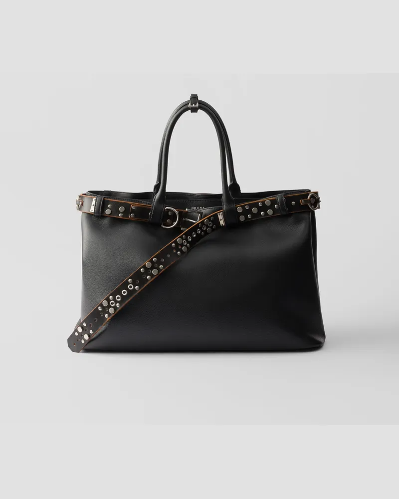 Prada Buckle Tasche aus Leder mit nietenbesetztem Gürtel Schwarz