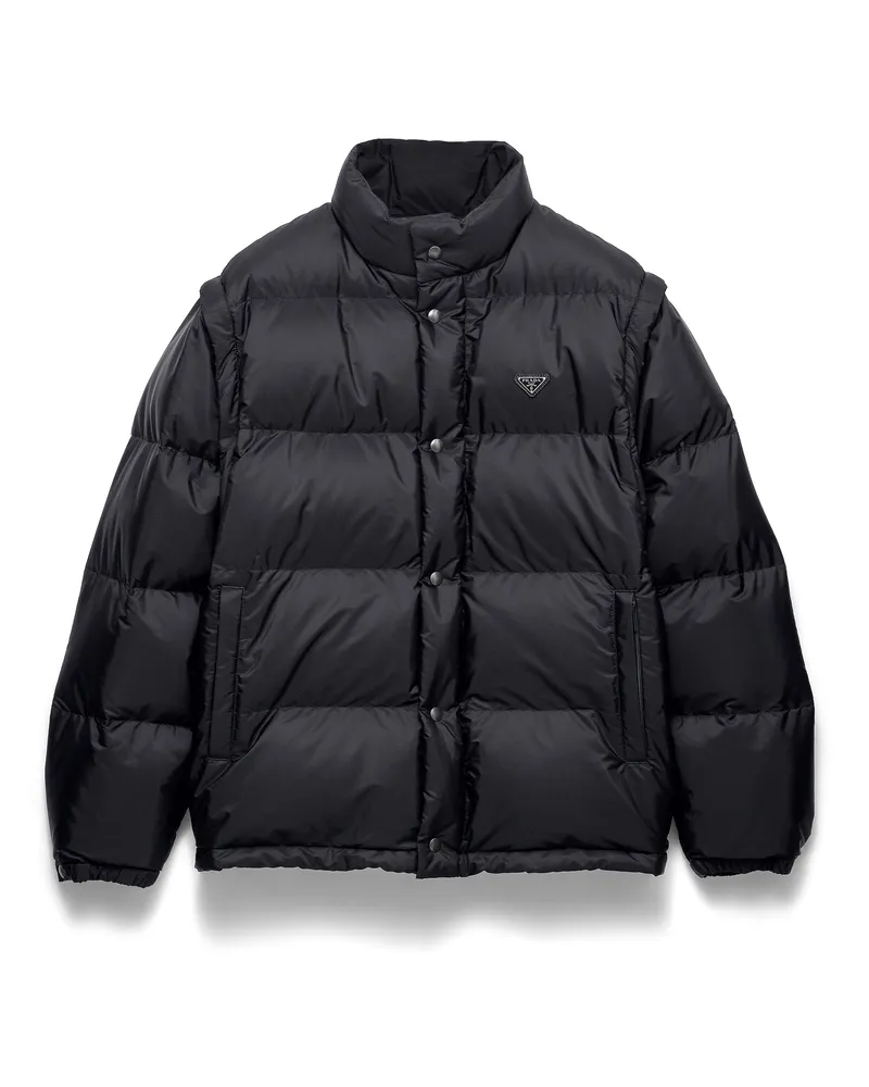 Prada Mittelschwere Daunenjacke Aus Re-nylon, Herren, Schwarz, Größe Schwarz