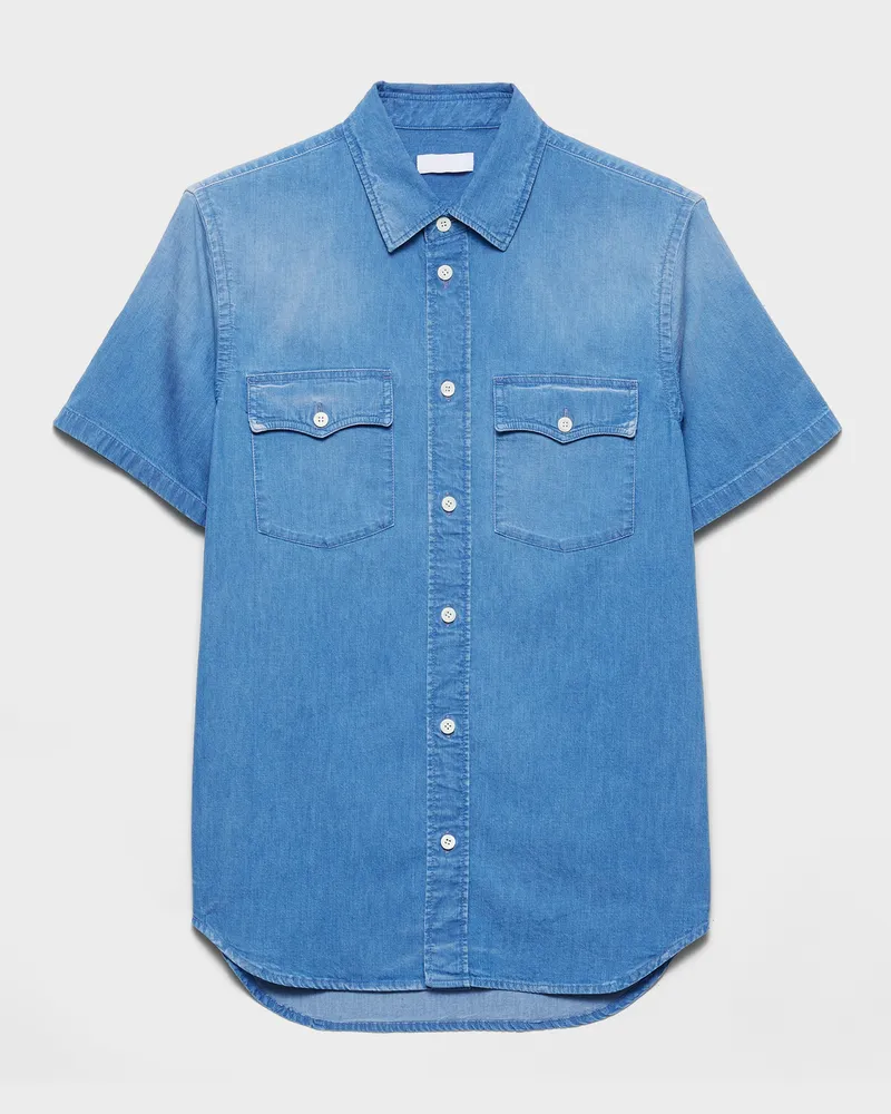 Prada Kurzärmeliges leichtes Hemd aus Denim Himmelblau