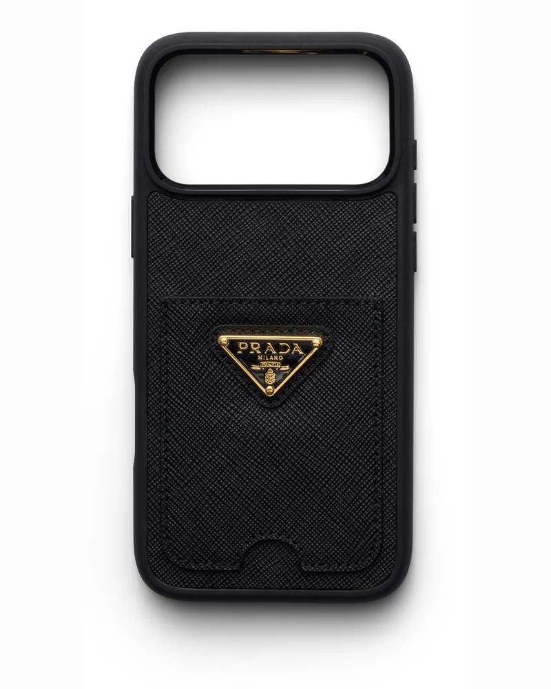 Prada Hülle Für Iphone 17 Pro Max Aus Saffiano-leder, Damen, Schwarz Schwarz