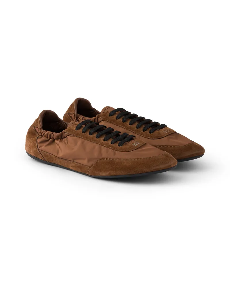 Prada Elastische Collapse Sneaker Aus Re-nylon Und Wildleder, Herren, Palisander, Größe 11 Palisander