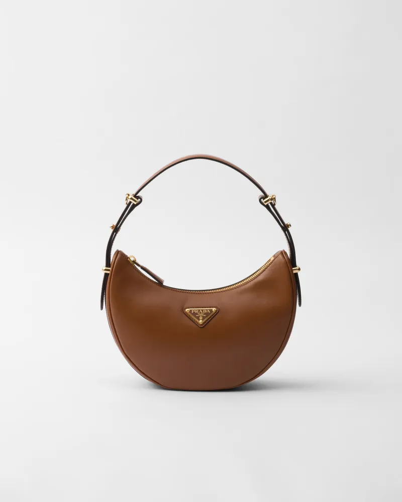 Prada Kleine  Arqué Schultertasche Aus Leder, Damen, Cognac Cognac