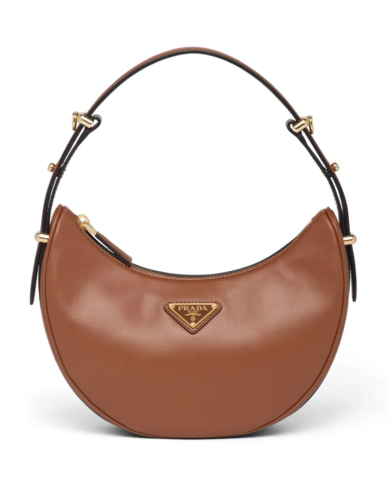 Prada Kleine  Arqué Schultertasche Aus Leder, Damen, Cognac Cognac