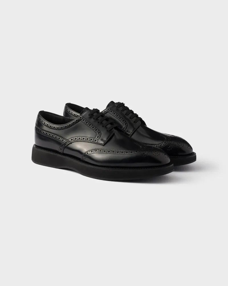 Prada Geschnürte Brogues aus gebürstetem Leder Schwarz