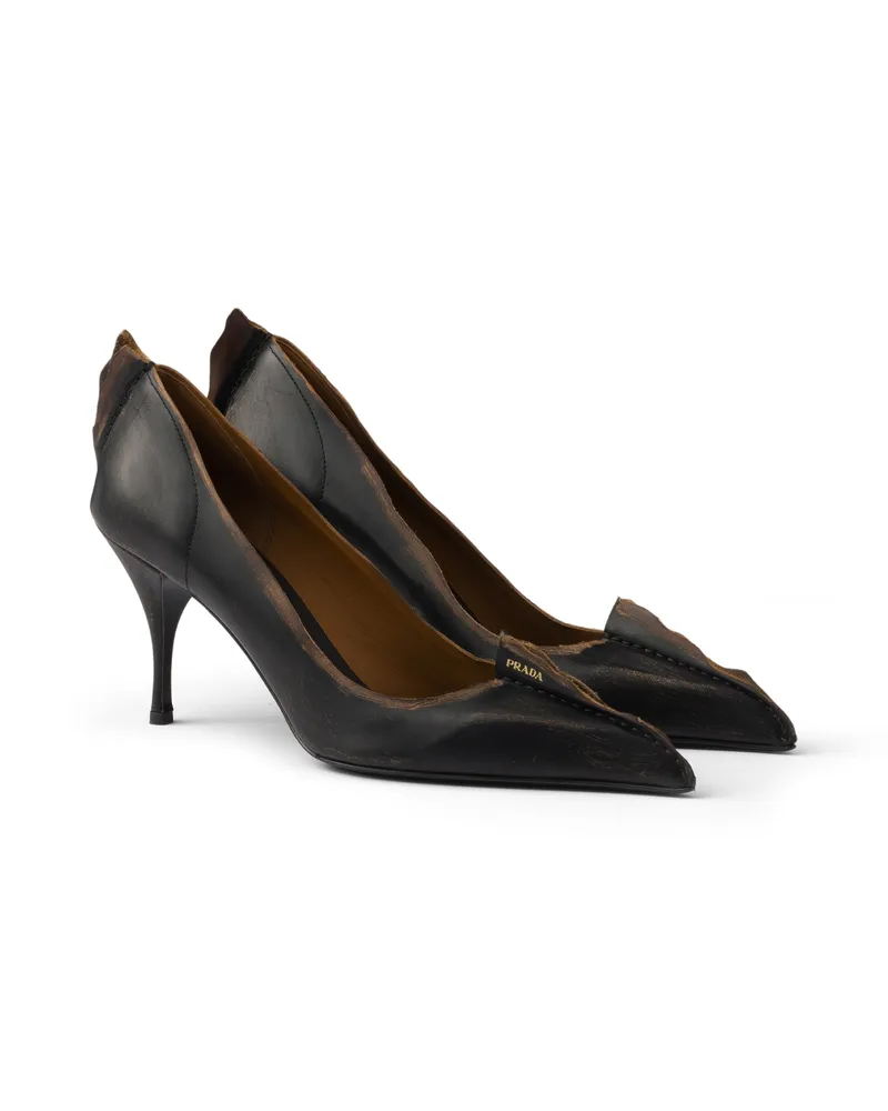 Prada Pumps Aus Antikem Leder, Damen, Schwarz/braun, Größe Schwarz