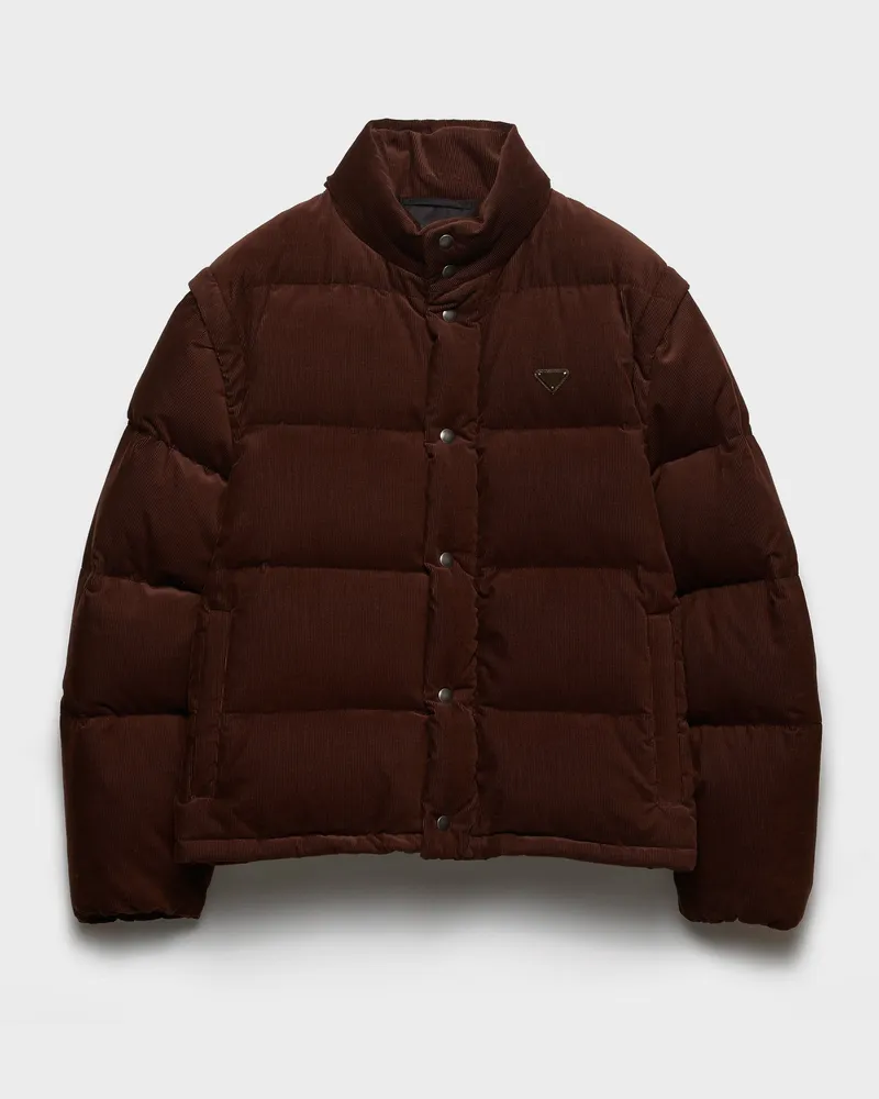 Prada Daunenjacke aus mittelschwerem Cord Kakaobraun