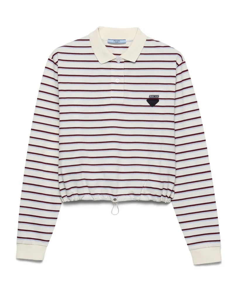 Prada Gestreiftes Poloshirt Aus Piqué, Damen, Lehm+bronze+stahlgrau, Größe Lehm+bronze+stahlgrau