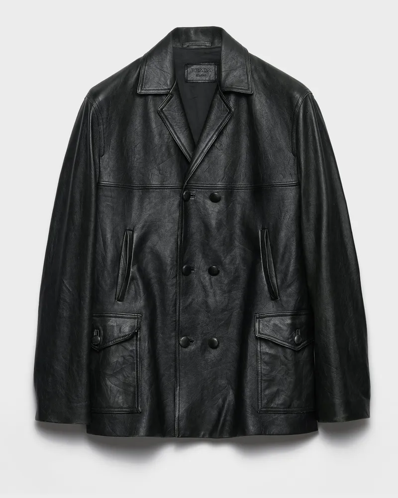 Prada Doppelreihige Cabanjacke aus Nappaleder Schwarz