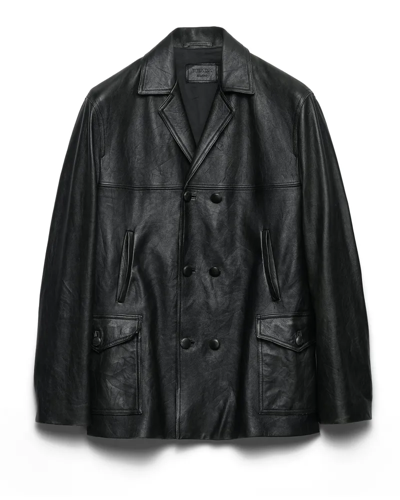 Prada Doppelreihige Cabanjacke Aus Nappaleder, Herren, Schwarz, Größe Schwarz