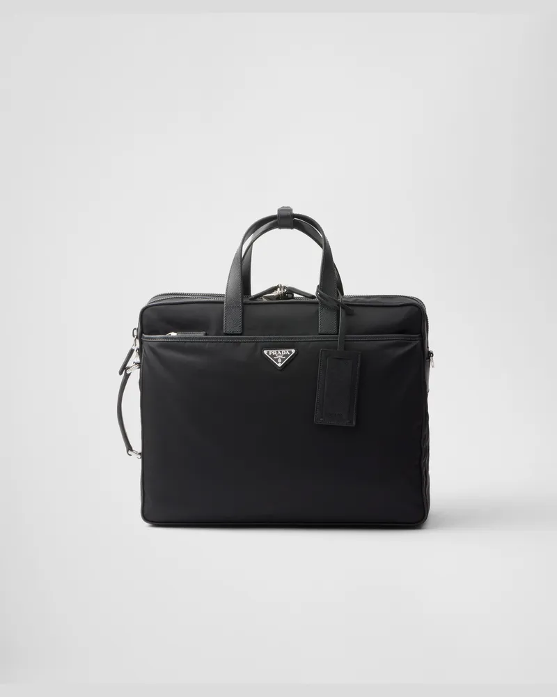 Prada Brieftasche aus Re-Nylon und Saffiano-Leder Schwarz