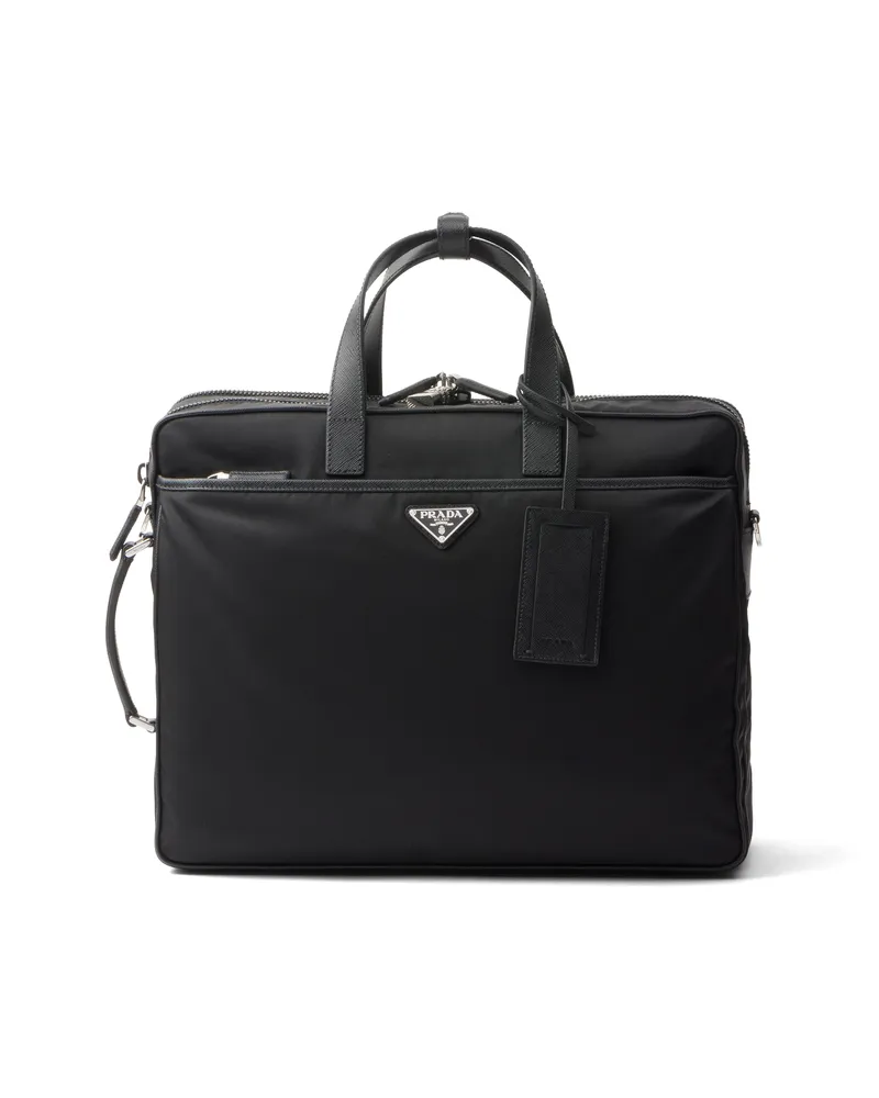 Prada Brieftasche Aus Re-nylon Und Saffiano-leder, Herren, Schwarz Schwarz
