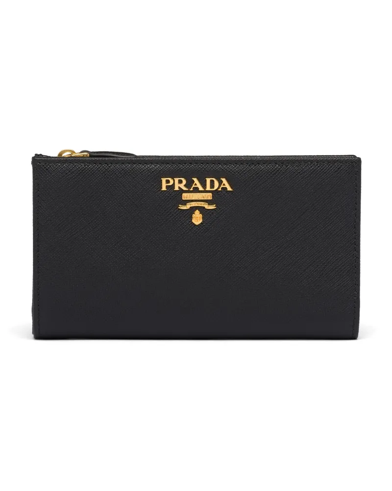 Prada Große Geldbörse Aus Saffiano-leder, Damen, Schwarz/hibiskus Schwarz