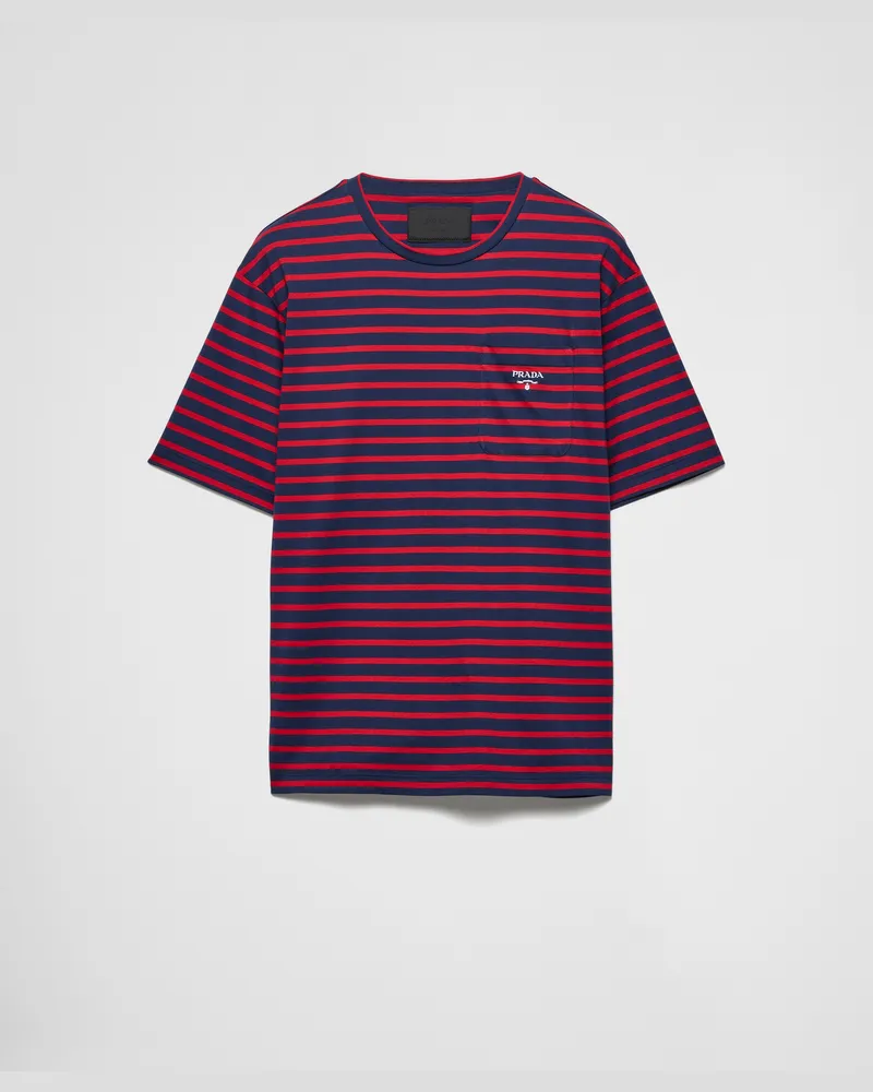 Prada Gestreiftes T-Shirt aus Baumwolle Rot