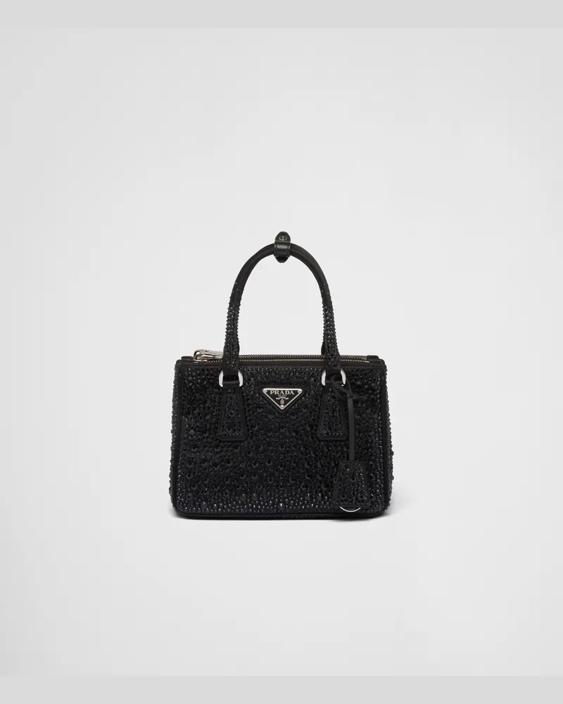 Prada Galleria Mini Bag aus Satin mit Kristallen Schwarz