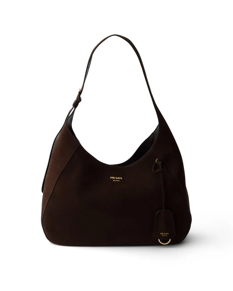 Prada Boogie Große Tasche Aus Wildleder, Damen, Dunkelbraun Dunkelbraun