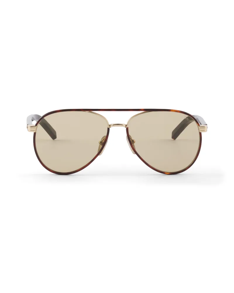 Prada Sonnenbrille Mit Der Ikonischen Metallplakette, Damen, Kamillefarbene Gläser Kamillefarbene