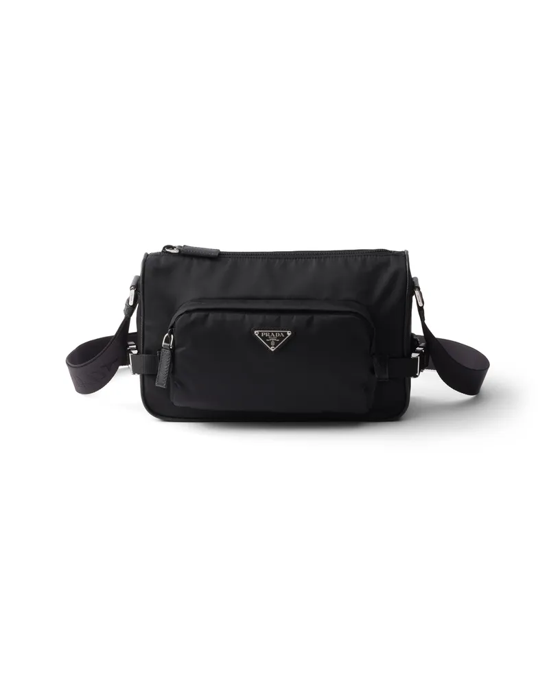 Prada Mittelgroße Schultertasche Aus Re-nylon Und Saffiano-leder, Herren, Schwarz Schwarz