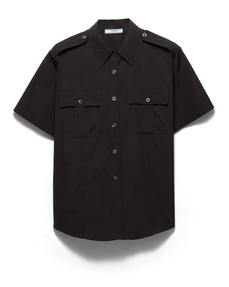 Prada Kurzärmliges Popeline-hemd, Damen, Schwarz, Größe Schwarz