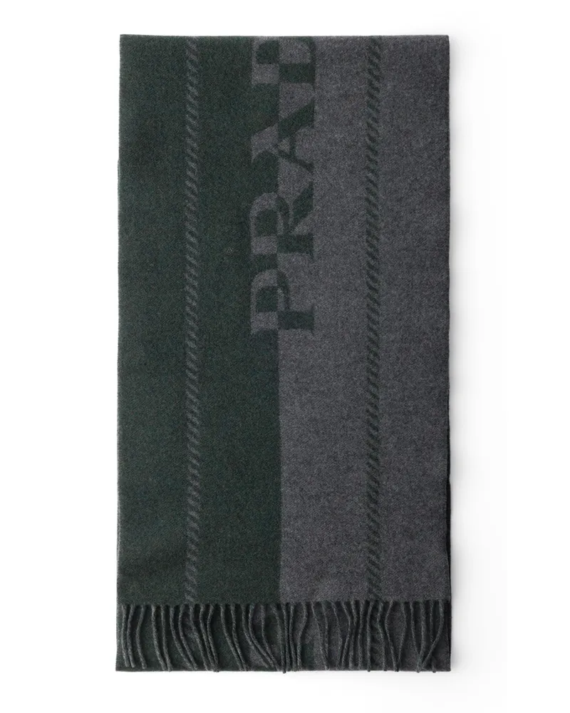 Prada Kleiner Schal Aus Wolle Mit Jacquard-logo, Herren, Grey/emerald Grey