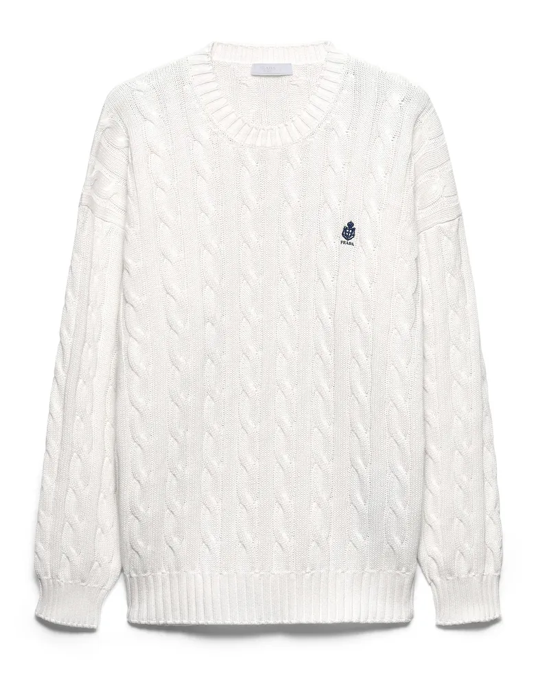 Prada Rundhalspullover Aus Baumwolle, Herren, Weiss, Größe Weiss