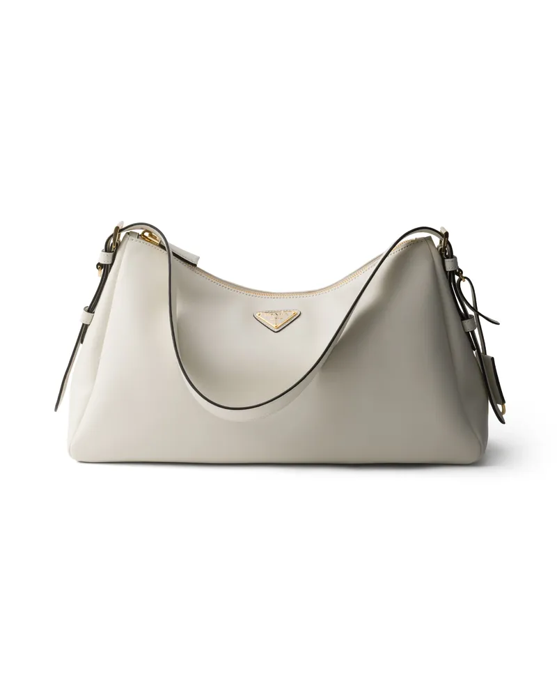 Prada Aimée Große Schultertasche Aus Leder, Damen, Weiss Weiss