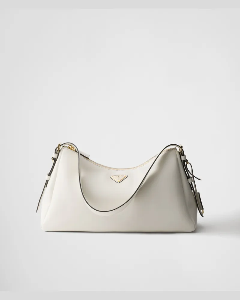 Prada Aimée Große Schultertasche aus Leder Weiss