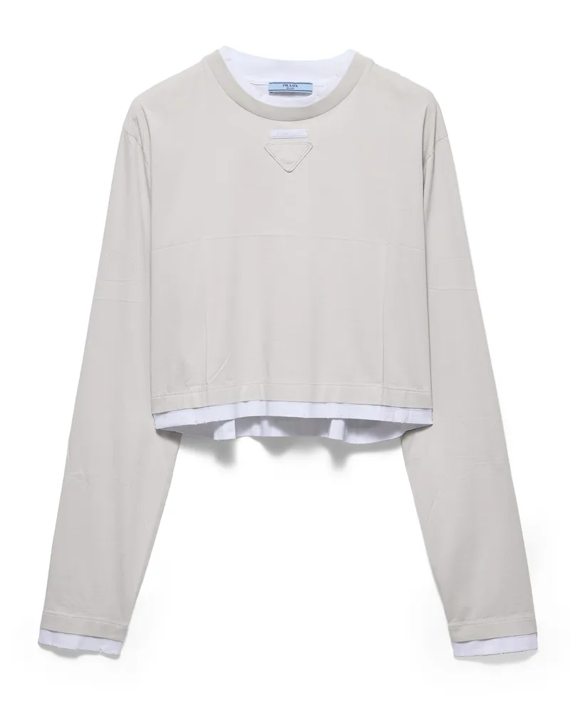 Prada Langärmliges T-shirt Aus Jersey , Damen, Marmorgrau, Größe Marmorgrau