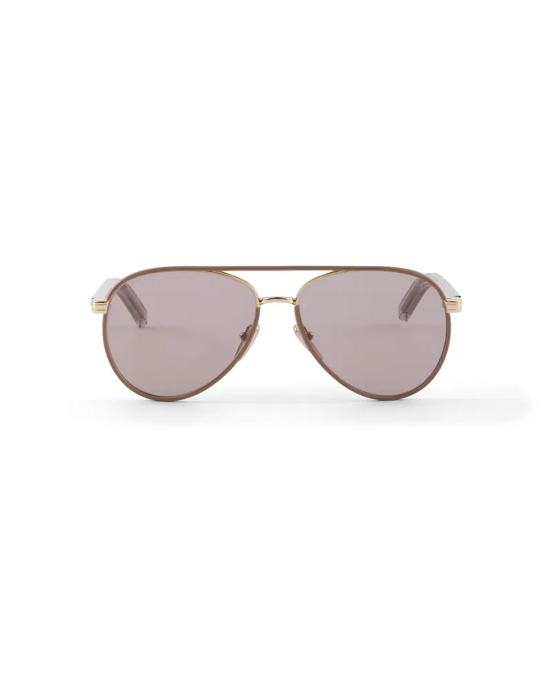 Prada Sonnenbrille Mit Dem Ikonischen Metallplakette, Damen, Malvenfarbene Gläser Malvenfarbene