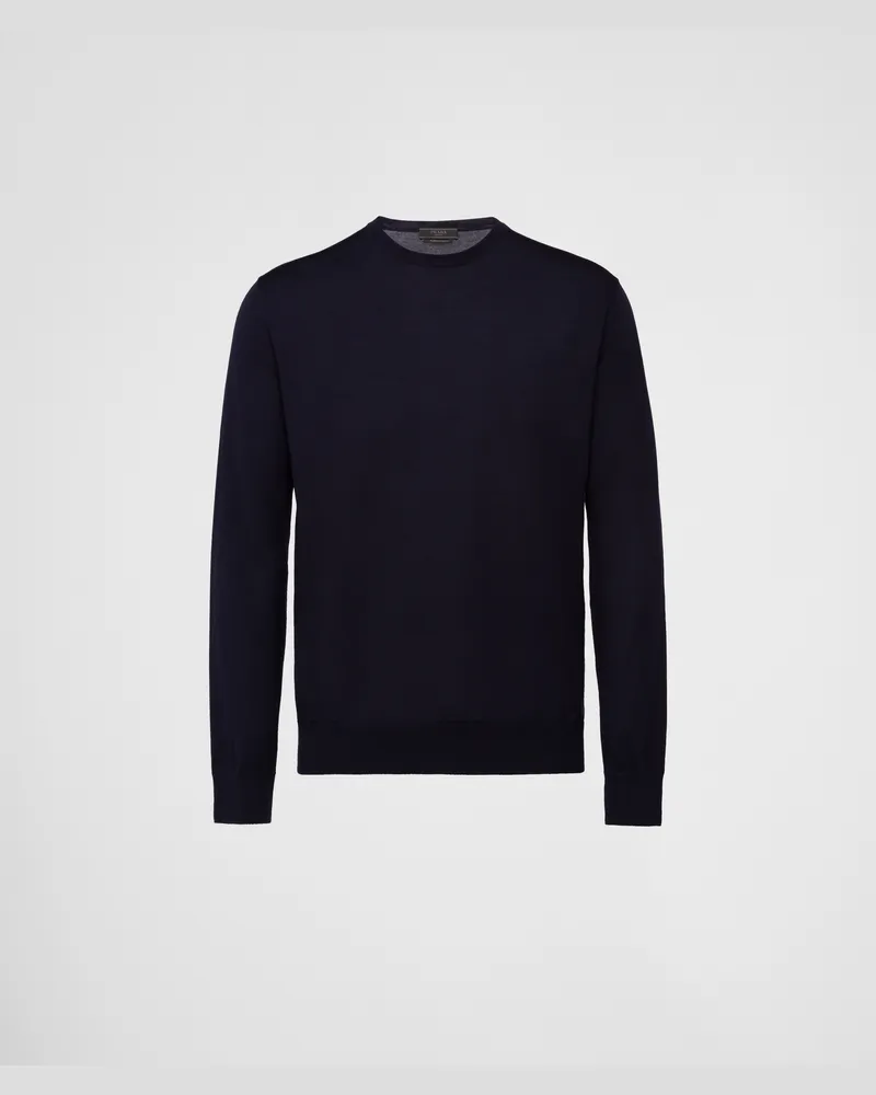 Prada Rundhalspullover aus Superfine-Wool Blau