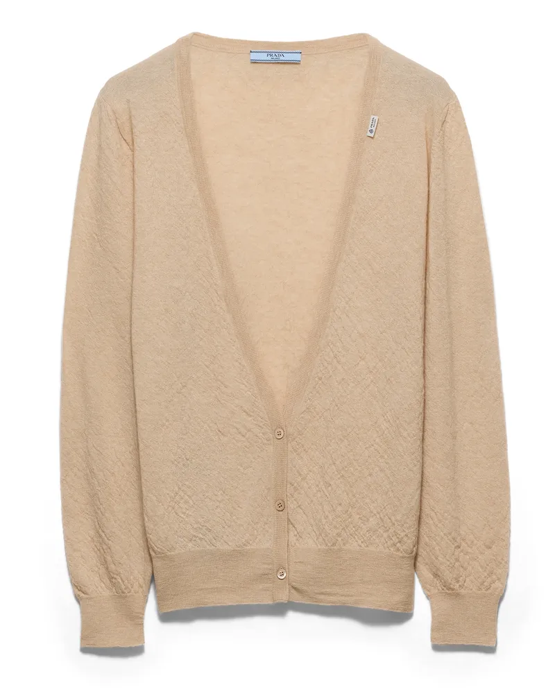 Prada Strickjacke Aus Kaschmir, Damen, Wüstenbeige, Größe Wüstenbeige