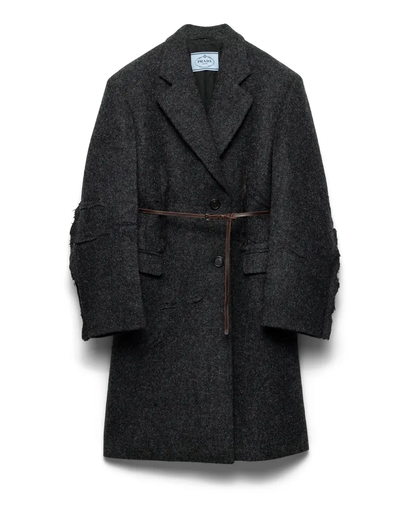 Prada Einreihiger Mantel Aus Shetlandwolle, Damen, Schiefergrau, Größe Schiefergrau