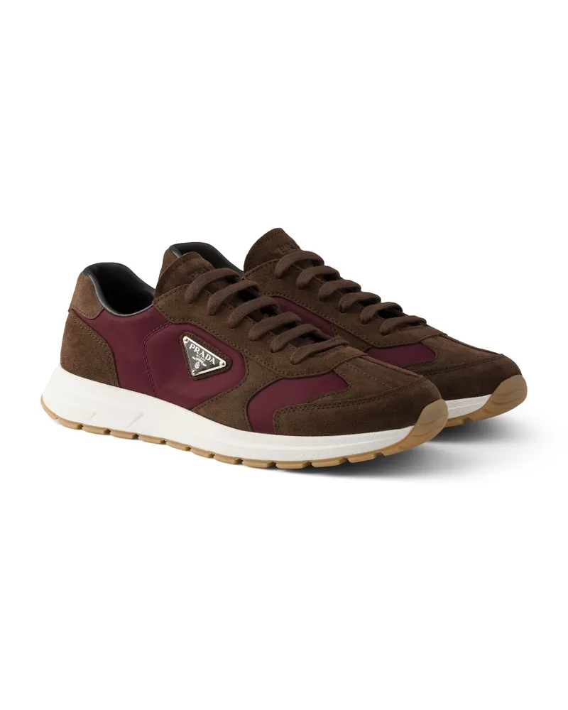 Prada Prax-sneaker Aus Wildleder Und Re-nylon, Herren, Gebrannt/bordeaux, Größe 10,5 Gebrannt