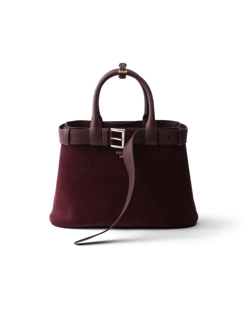 Prada Mittelgroße  Buckle Tasche Aus Wildleder Mit Gürtel, Damen, Burgunderrot Burgunderrot