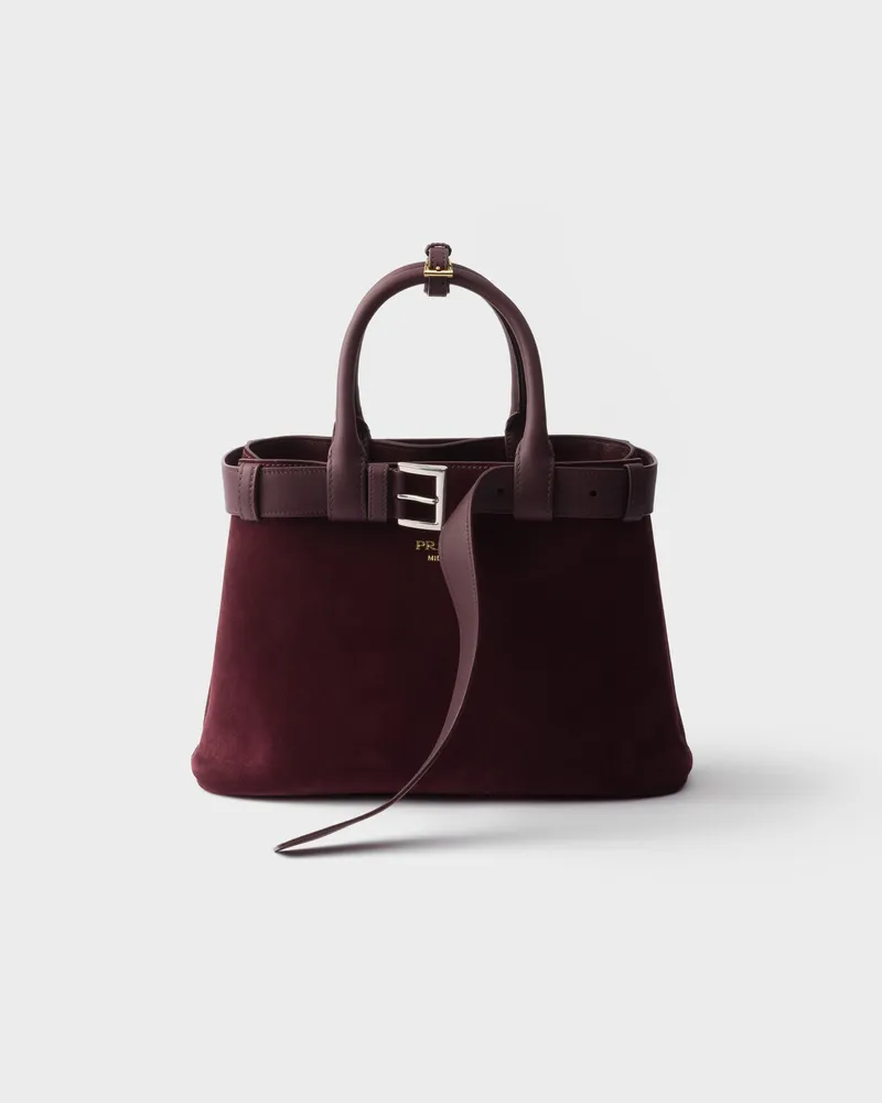 Prada Mittelgroße  Buckle Tasche aus Wildleder mit Gürtel Burgunderrot
