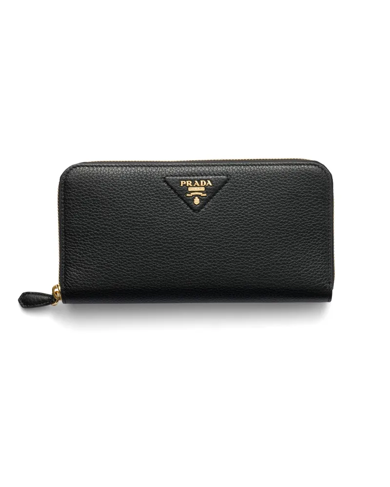 Prada Große Geldbörse Aus Leder, Damen, Schwarz Schwarz