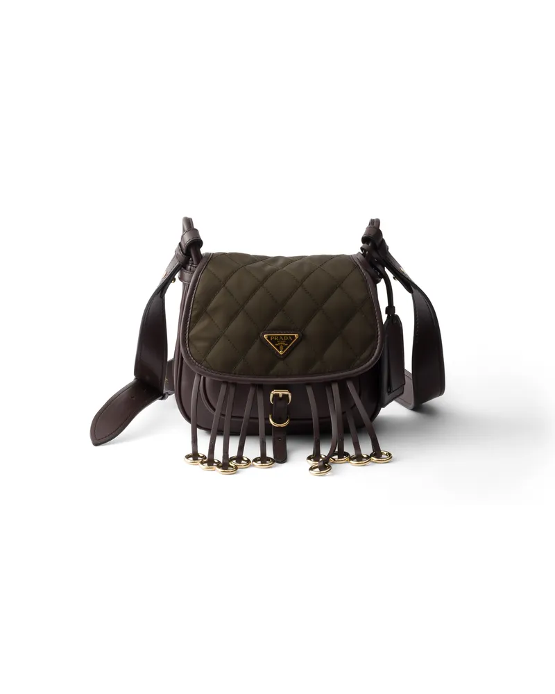 Prada Corsaire Mini Shoulder Bag Aus Re-nylon Und Leder, Damen, Wald/dunkelbraun Wald