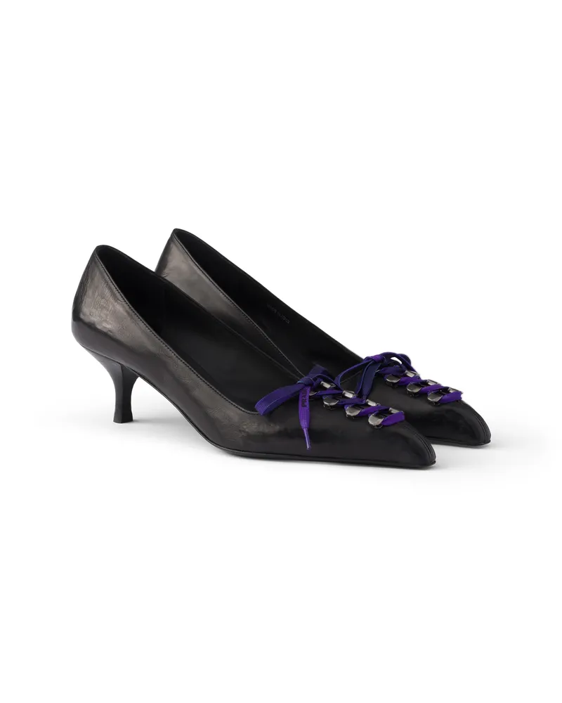 Prada Pumps Aus Antikisiertem Leder, Damen, Schwarz, Größe Schwarz