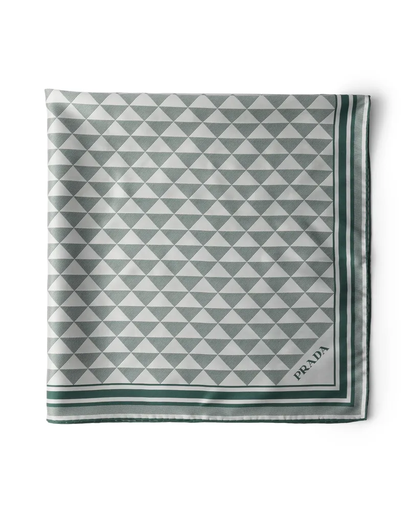 Prada Schal Aus Jacquard-seide 55x55, Damen, Smaragdgrün Smaragdgrün