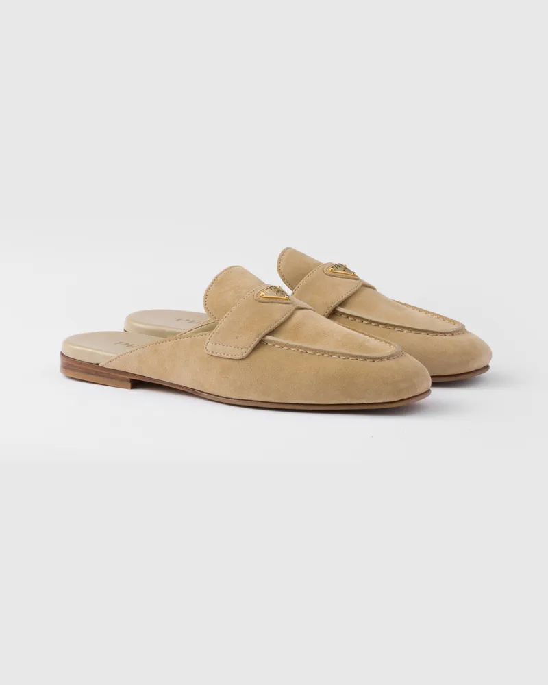 Prada Slipper aus Wildleder Ecru