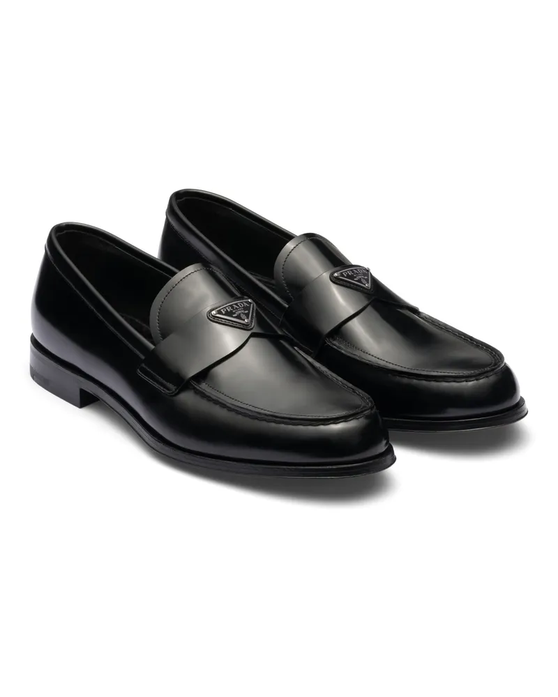Prada Loafer Aus Gebürstetem Leder, Herren, Schwarz, Größe 12,5 Schwarz