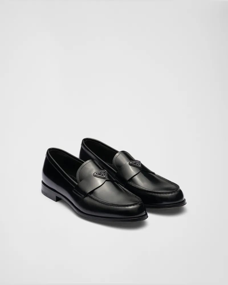 Prada Loafer Aus Gebürstetem Leder, Herren, Schwarz, Größe 12,5 Schwarz