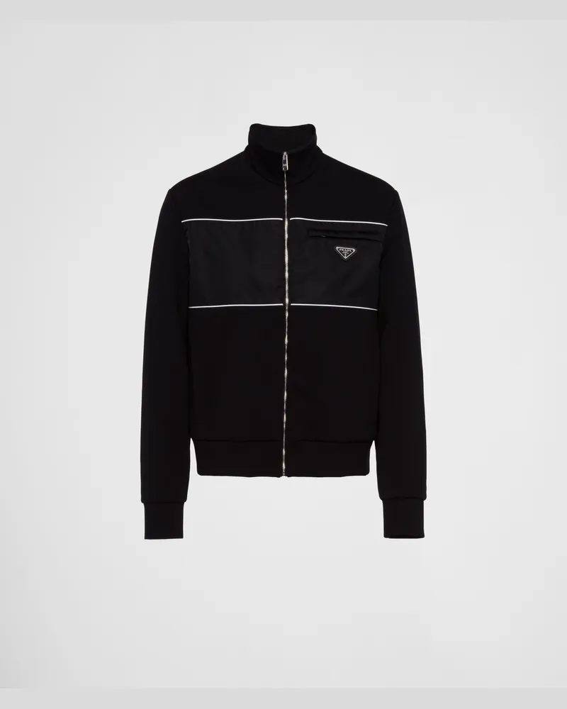 Prada Sweatshirt mit Details aus Re-Nylon Schwarz