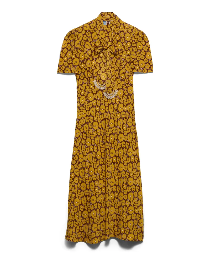 Prada Besticktes Kleid Aus Bedrucktem Sable, Damen, Senfgelb, Größe Senfgelb