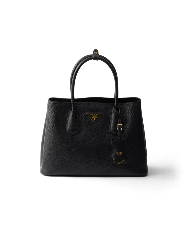 Prada Mittelgroße  Double Tasche Aus Saffiano-leder, Damen, Schwarz Schwarz
